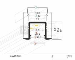 1m LED juostos profilis SMART-IN10, anoduotas