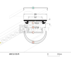 1m LED juostos profilis ARC12, lankstus, neanoduotas aliuminis.