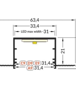 1m LED juostos priglaistomo profilio VARIO30-05 matmenys
