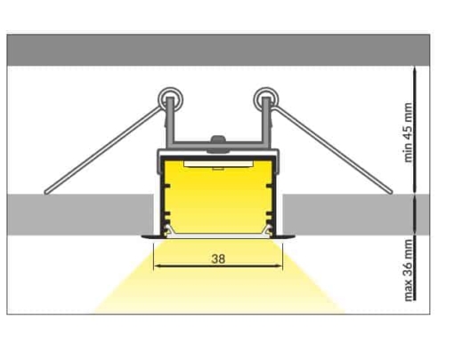 LED juostos profilis TOPMET VARIO30-07 montavimas su prilaikančia spyruokle