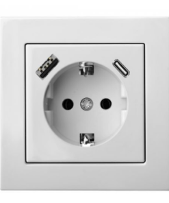 EPSILON, baltos sp. Įleistinis SCHUKO lizdas su A+C USB- krovikliu, be rėmelio