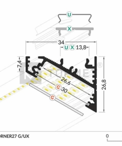 1m LED juostos profilio CORNER27 matmenys