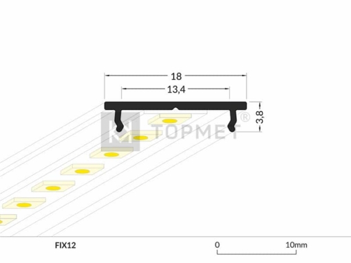 1m LED juostos profilio FIX12 dimensijos