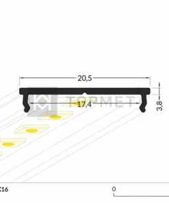 1m LED juostos profilio FIX16 matmenys