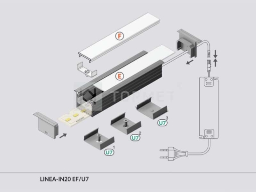 LED juostos profilis TOPMET LINEA-IN20 surinkimo instrukcija