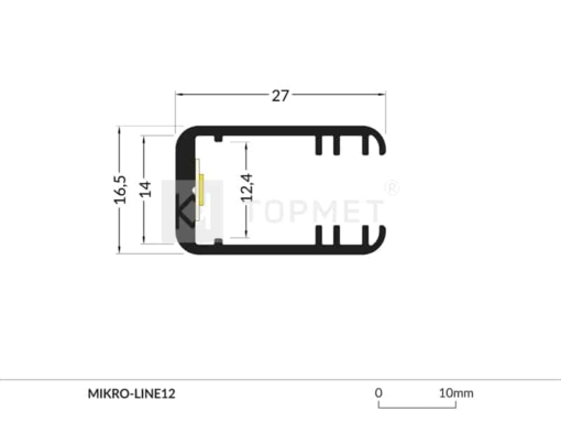 1m LED juostos profilio TOPMET MIKRO-LINE12 dimensijos