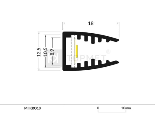 LED juostos profilis TOPMET MIKRO10 dimensijos