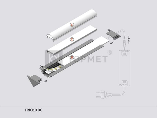 LED juostos profilis TOPMET TRIO10 montavimas