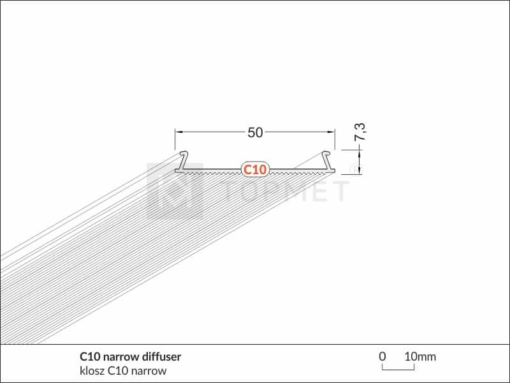1m LED juostos profilio dangtelis difuzorius C10 NARROW