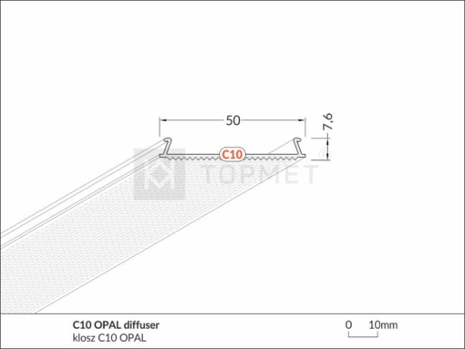 LED juostos profilio dangtelis difuzorius C10 OPAL