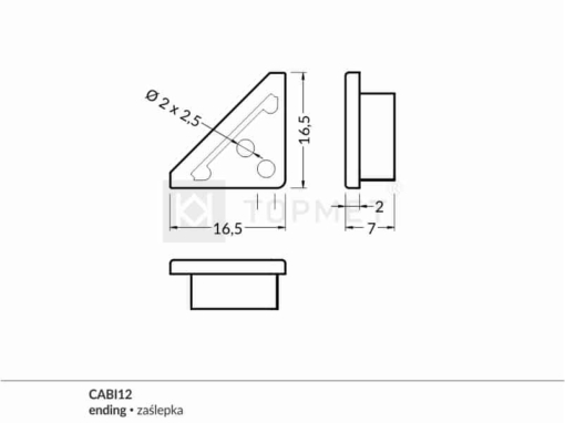 LED juostos profilio CABI12 užbaigimo elementas, matmenys