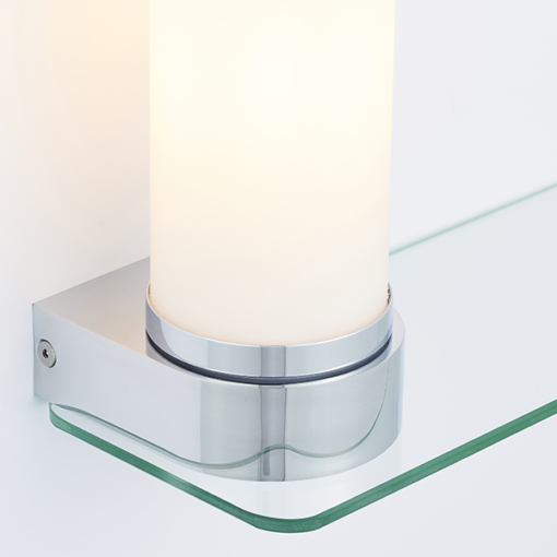 Sieninis balto stiklo šviestuvas su skaidraus stiklo lentynėle Endon TAL
