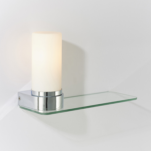 Sieninis balto stiklo šviestuvas su skaidraus stiklo lentynėle Endon TAL