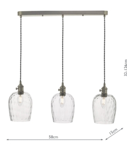 Pakabinamas šviestuvas su trimis banguoto stiklo gaubteliais Dar HADANO